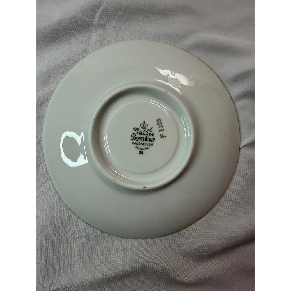 Bareuther Waldsassen Bavaria 100 Jahre TeaCup Saucer Plate Trio Gold Blue Floral